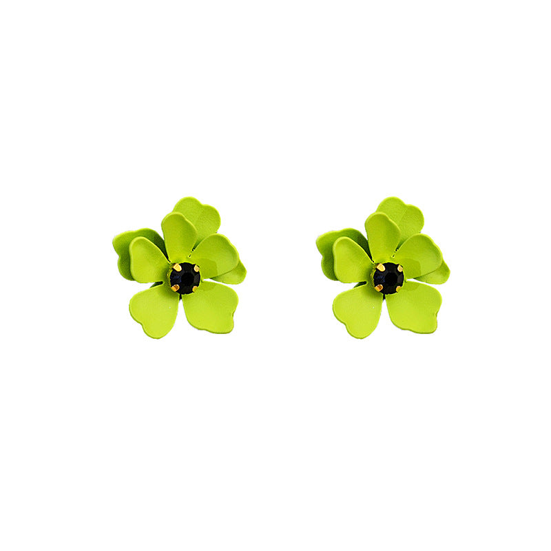 Wholesale Silver Needle Raspberry Red Lacquer Flower Earrings